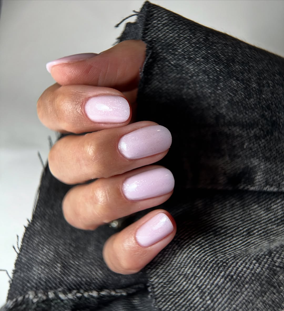 Soft Pink Glitter Oval Nails