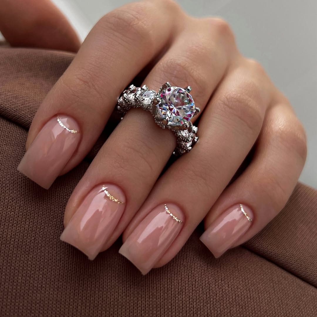 Soft Pink Milky Base with Delicate Gold Arches