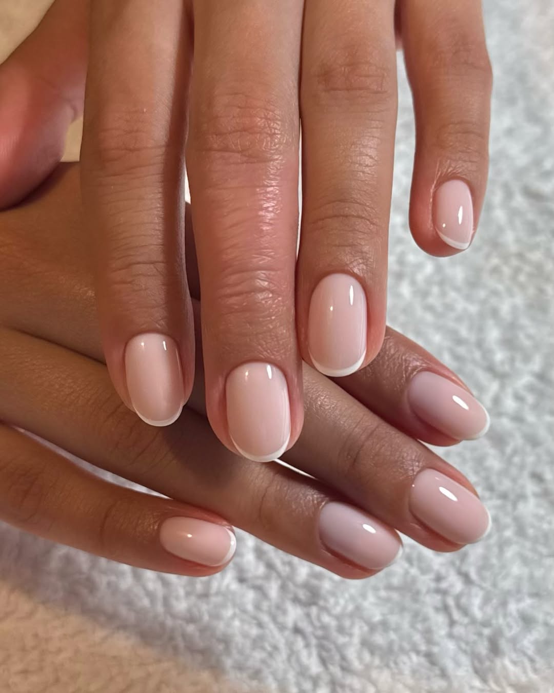Soft Pink Milky French Tip Oval Nails