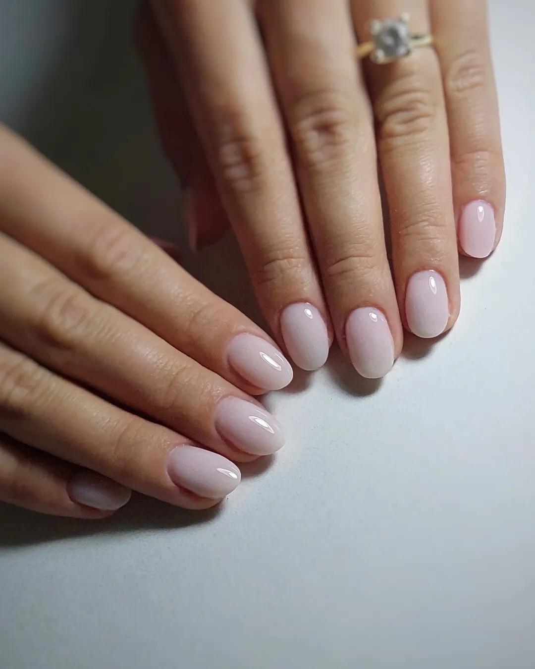 Soft Pink Milky Gloss Short Oval Nails