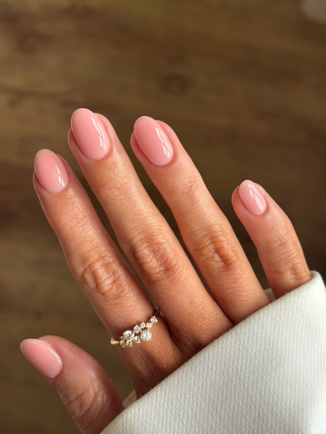 Soft Pink Milky Glossy Almond Nails