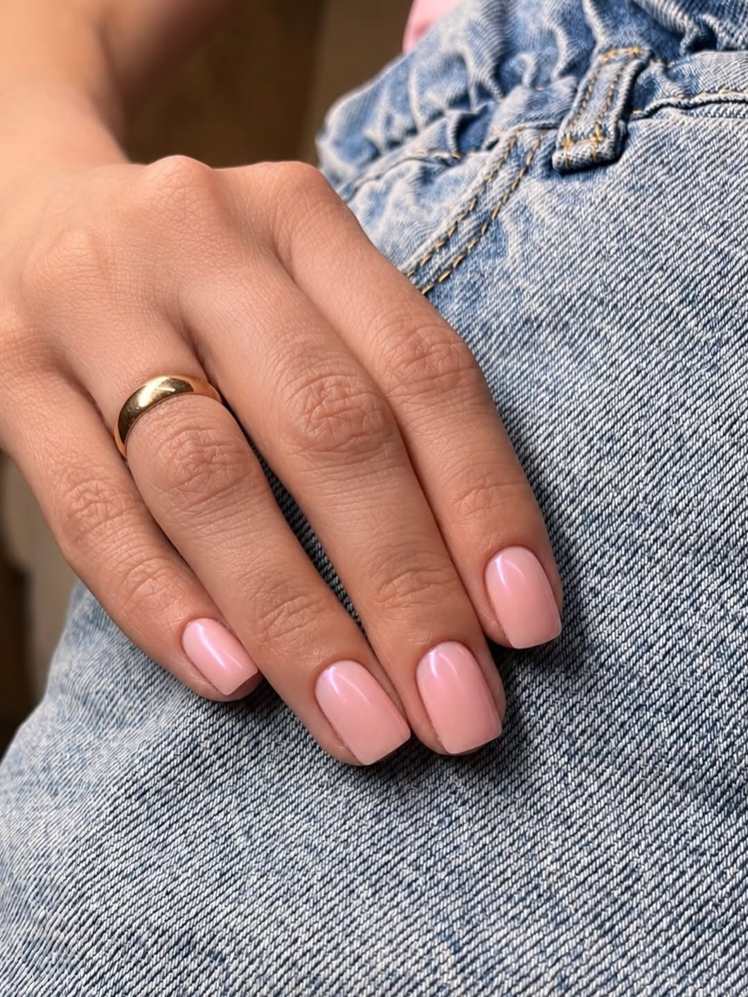Soft Pink Milky Glossy Medium Squoval Nails