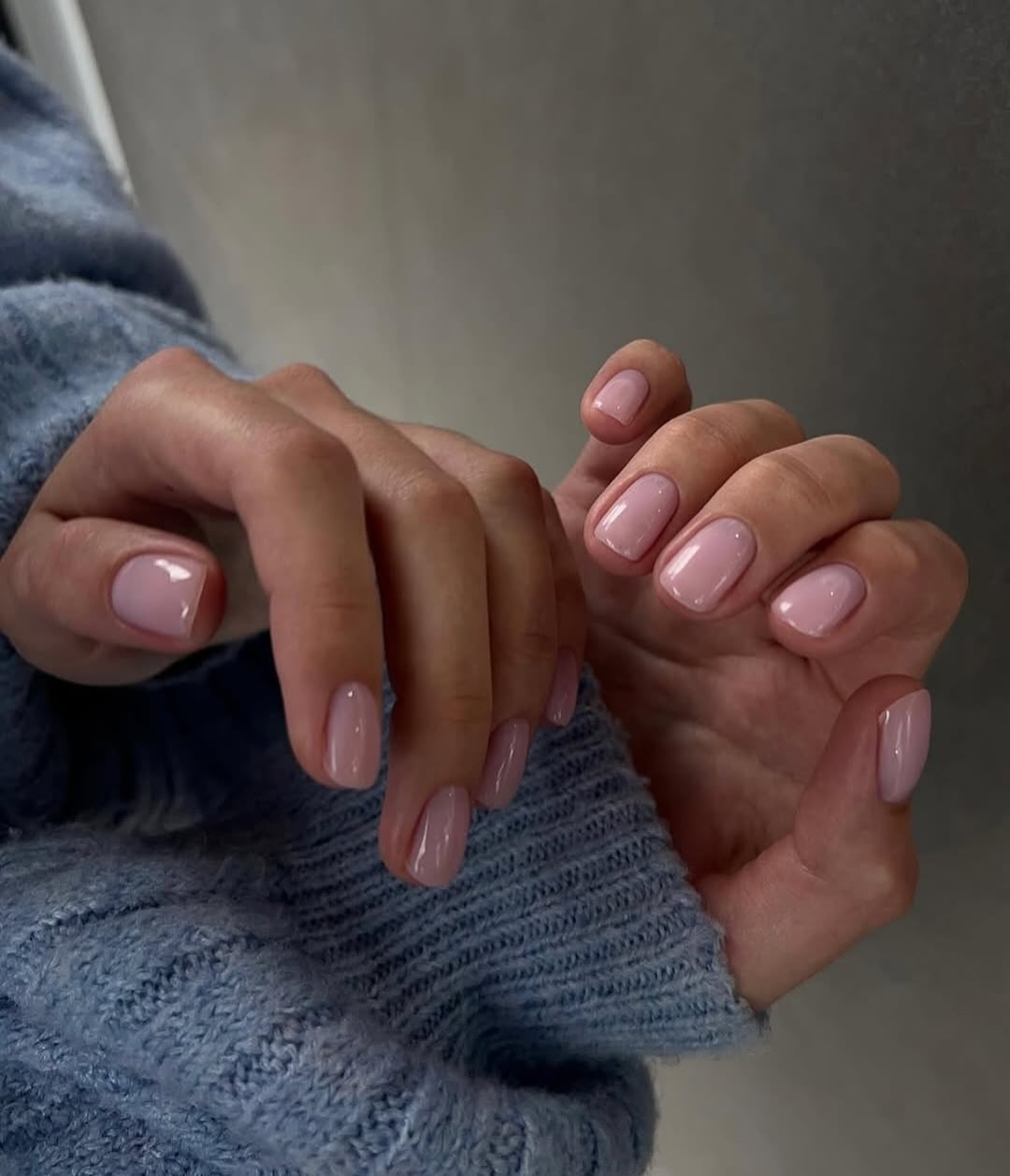 Soft Pink Milky Glossy Oval Nails