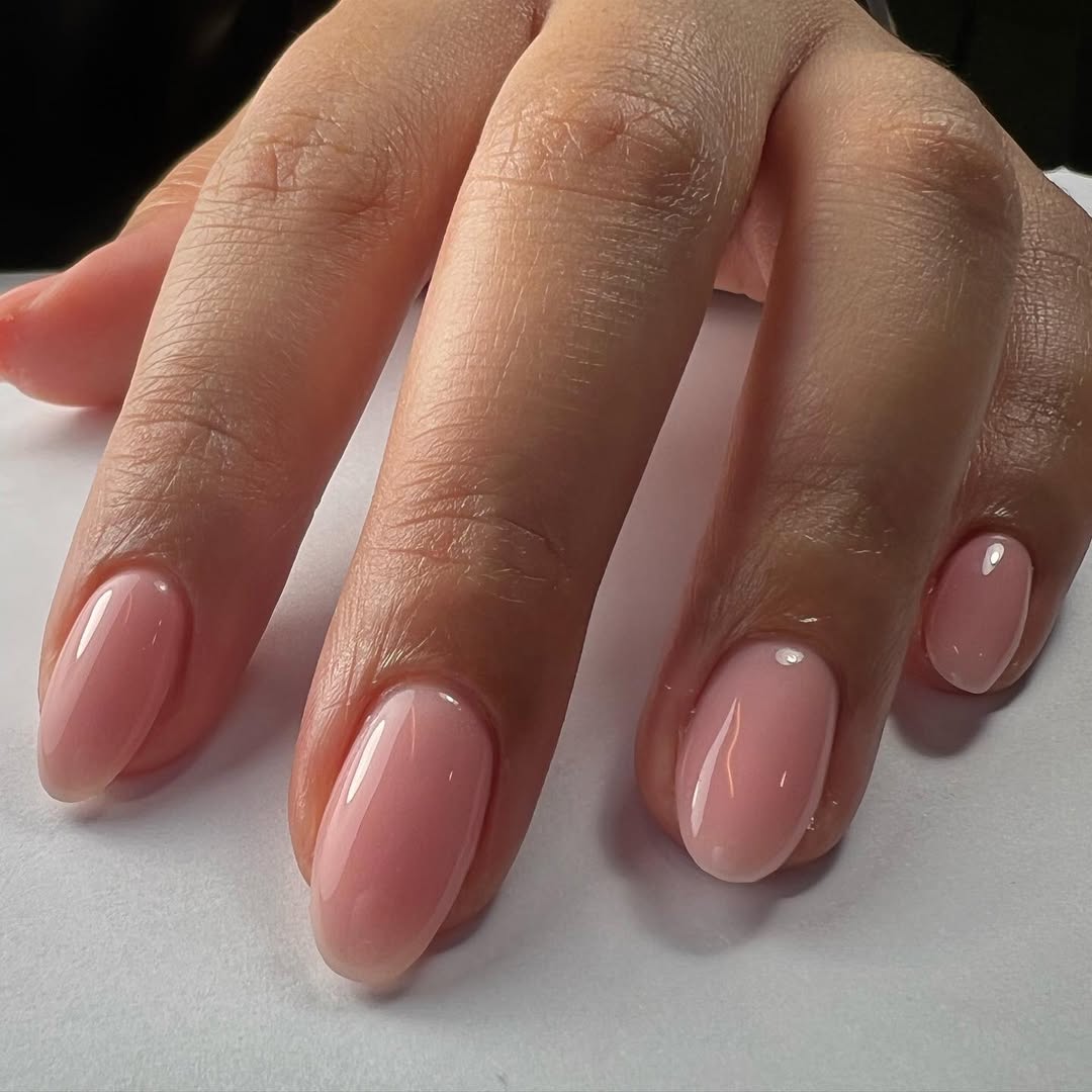 Soft Pink Milky Oval Glossy Nails