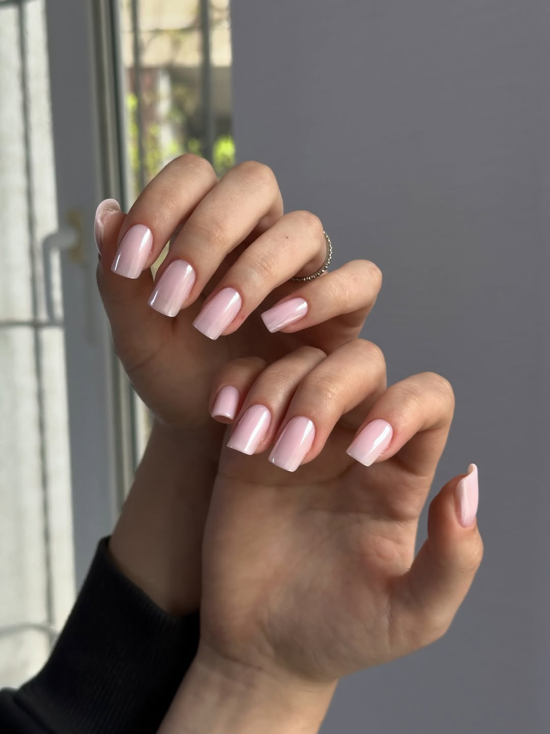 Soft Pink Pearlescent Glossy Square Nails