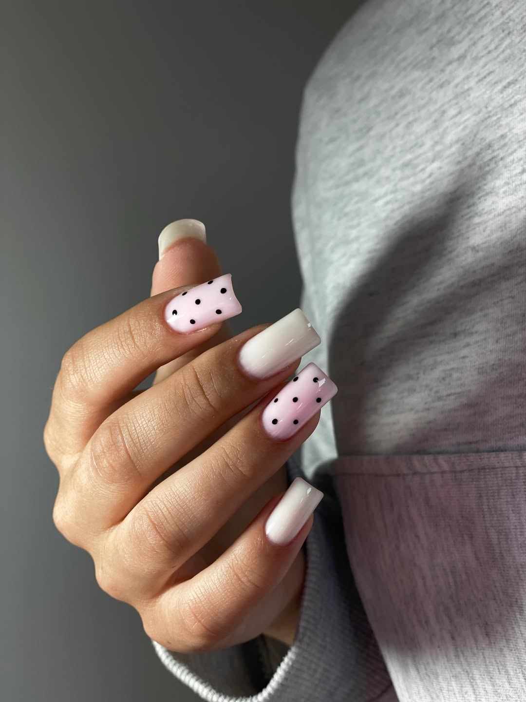 Soft Pink Polka Dot Coffin Nails