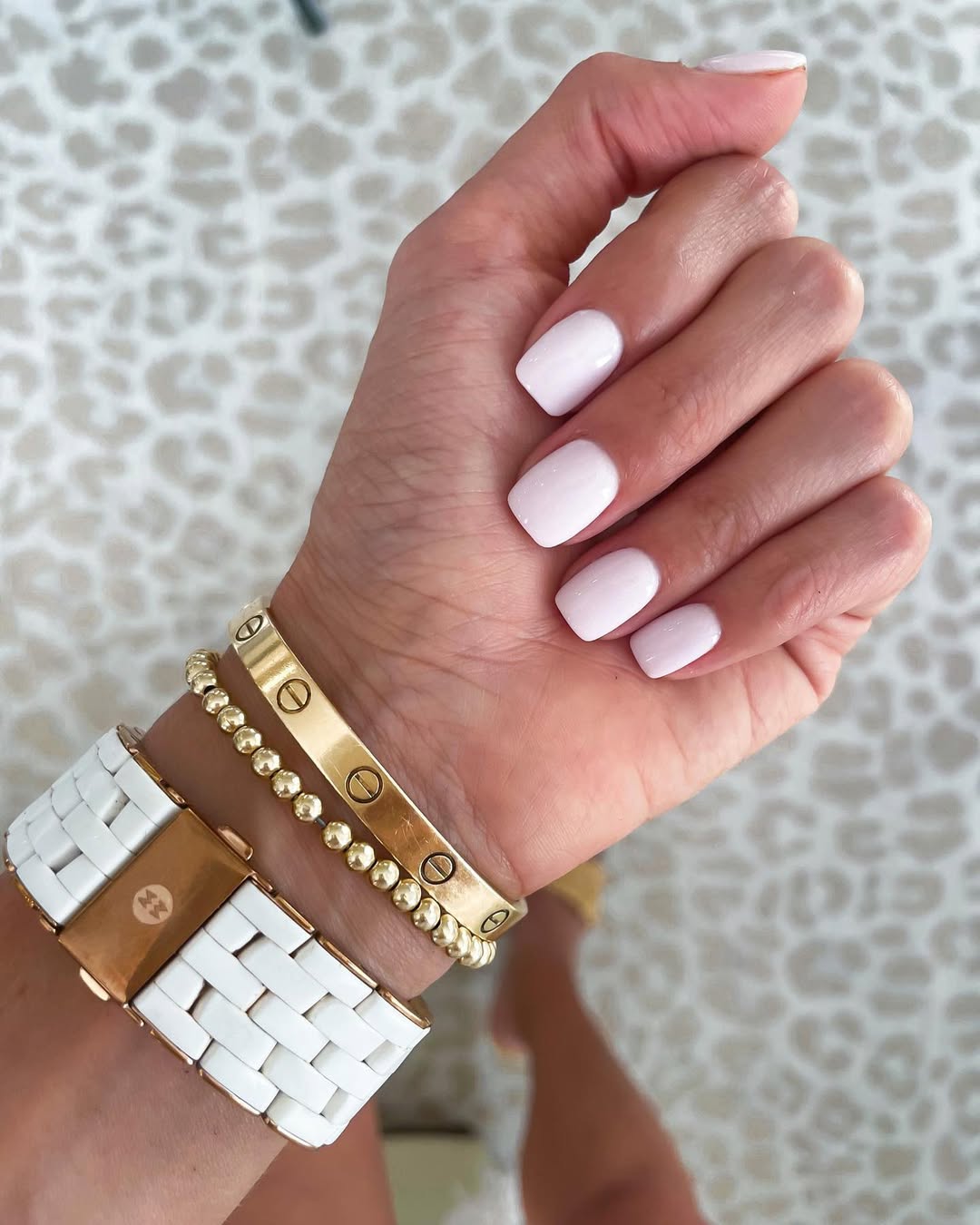 Soft Pink Shimmer Short Squoval Nails