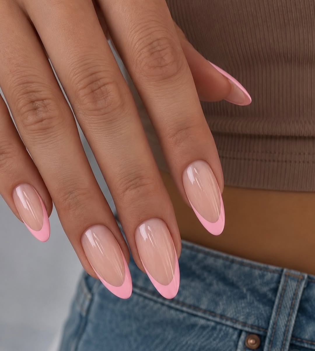 Soft Pink Tip Almond French Manicure