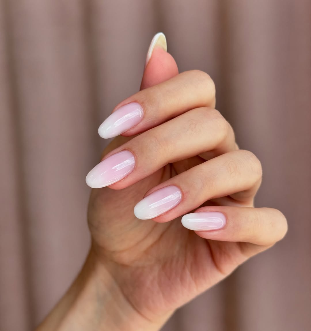 Soft Pink To White Ombre Almond Nails
