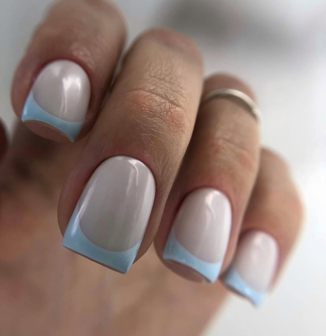 Soft Sky Blue French Tip Short Squoval Nails