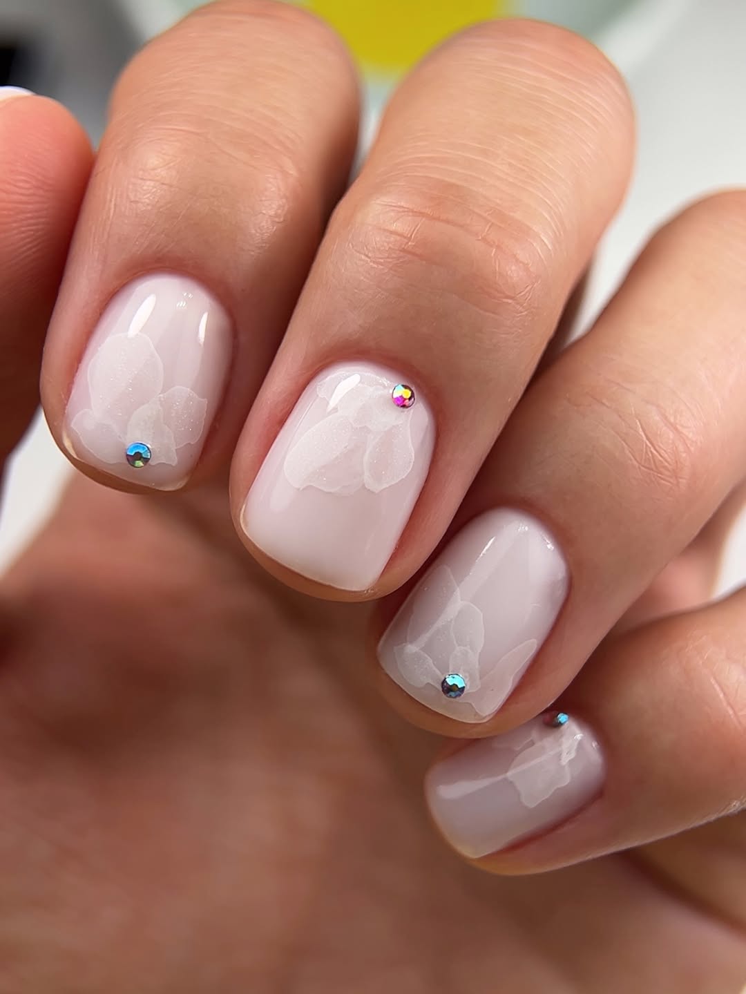 Soft White Floral Petal Short Square Nails