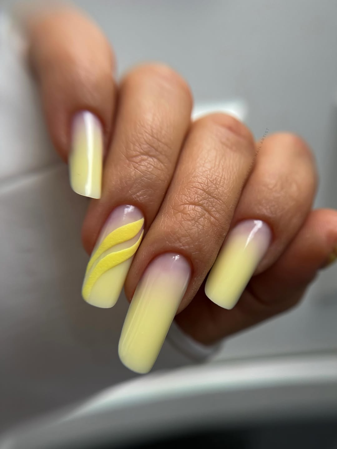 Soft Yellow and Lavender Gradient French Tips