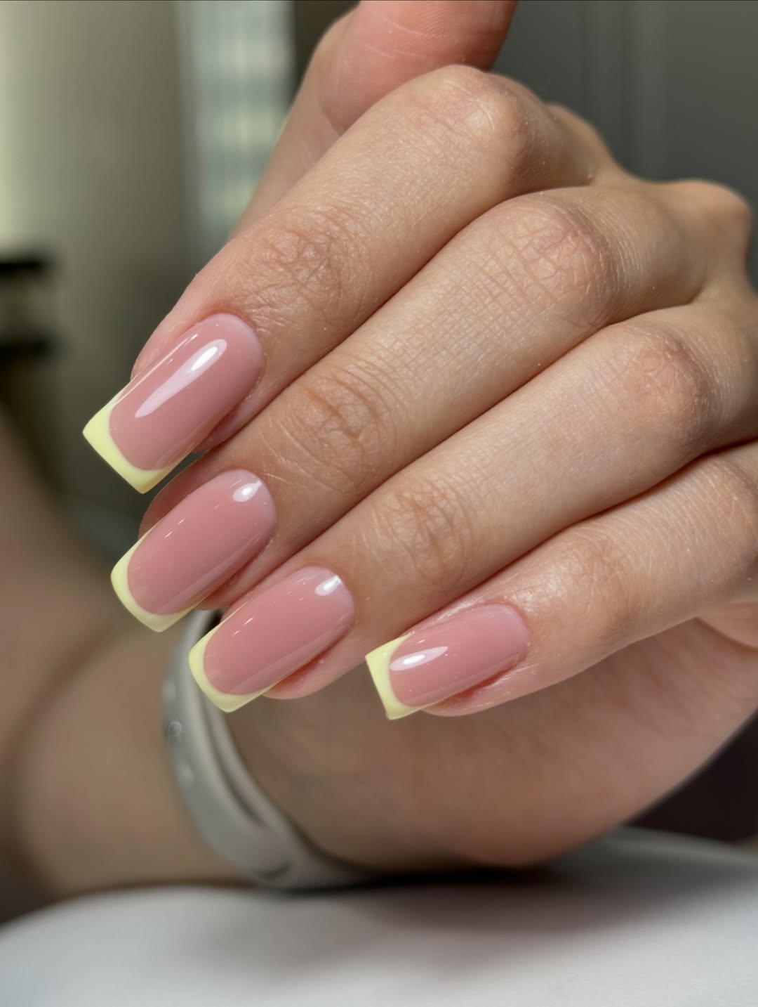 Soft Yellow French Tip Medium Square Nails