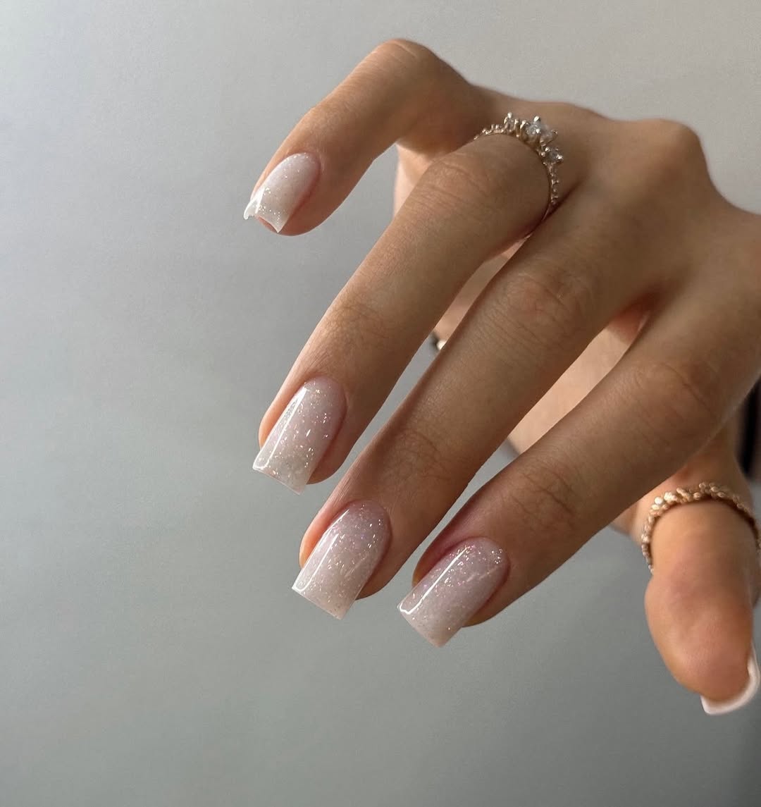 Sparkling Milky White Square French Tips