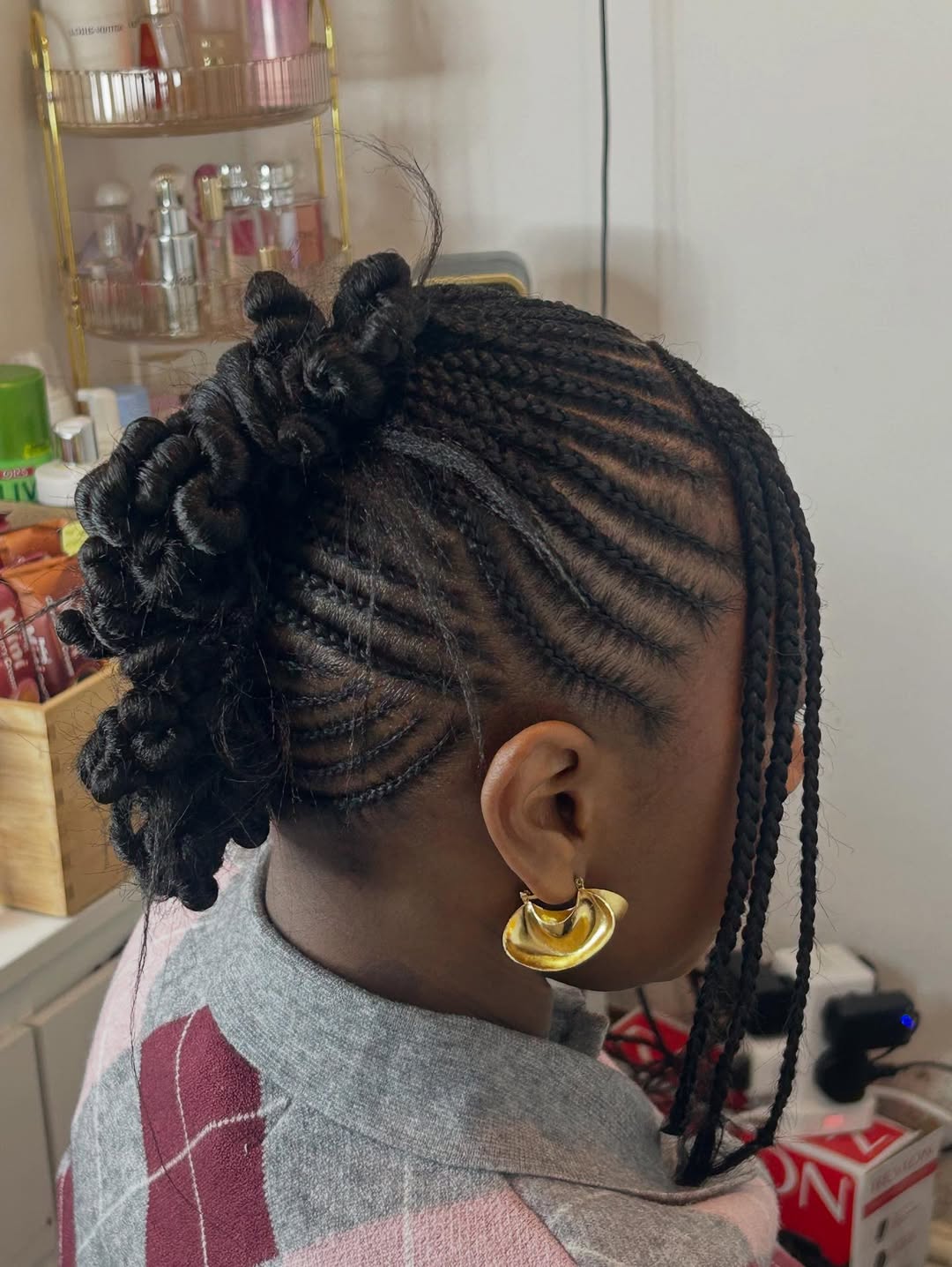 Styled Cornrows And Box Braid Mid-Ponytail
