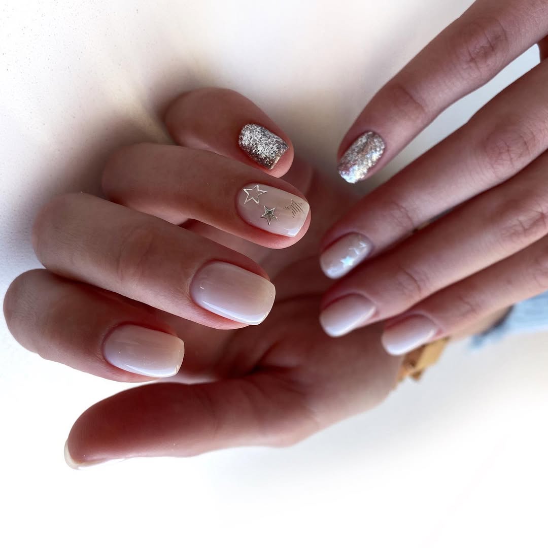 Subtle Milky Base with Silver Star Accents
