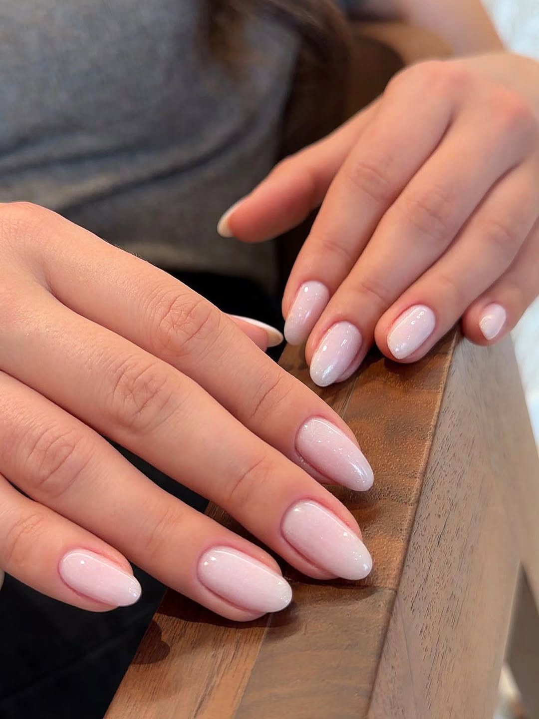 Subtle Shimmer Pink Almond Nails