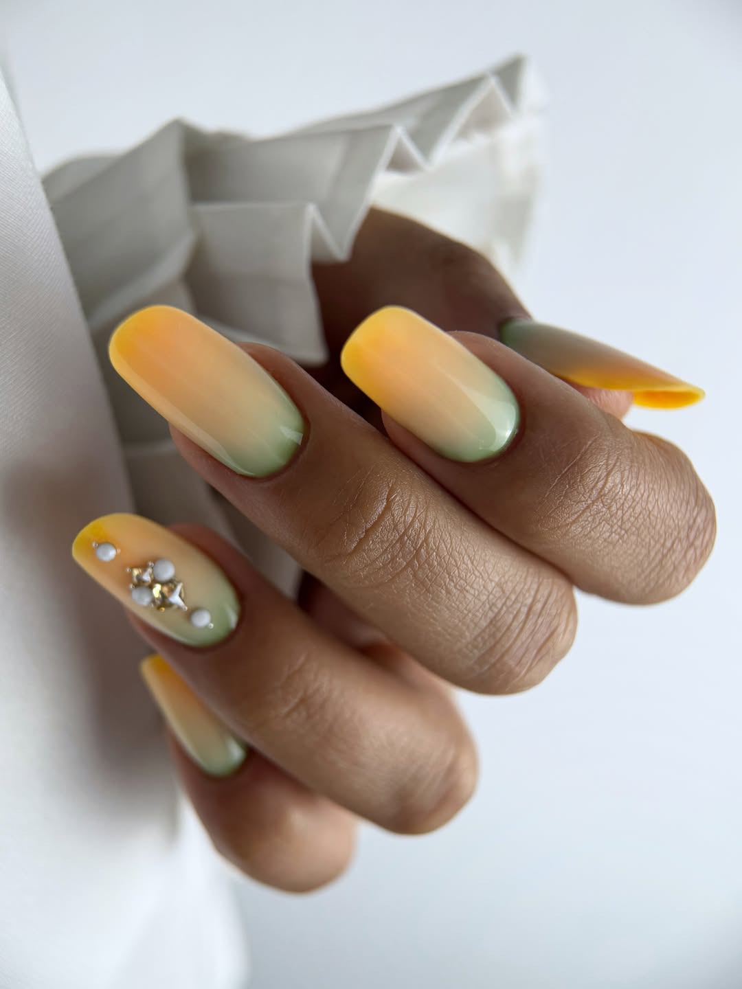 Sunset Gradient Ombre Nails with Celestial Accents