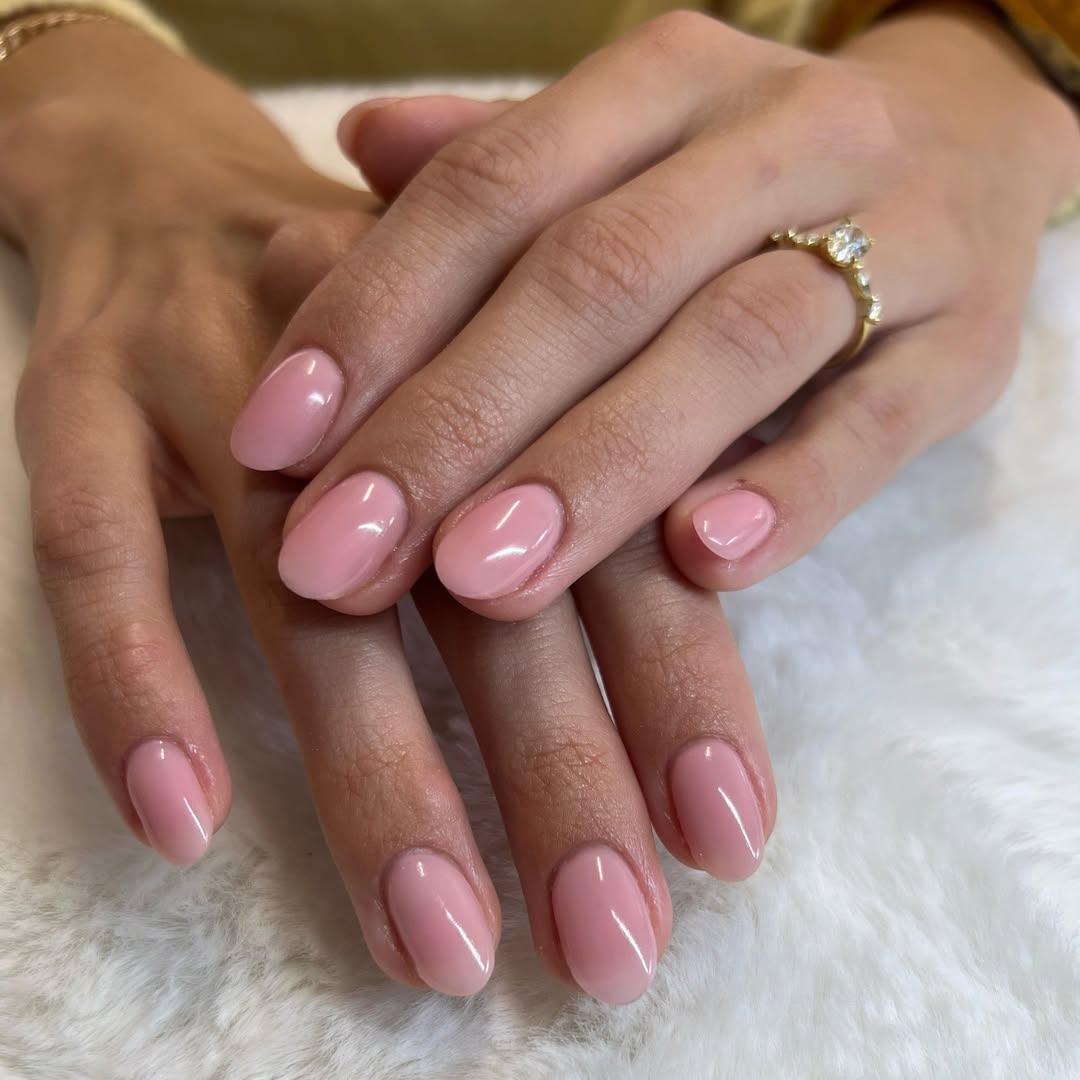 Sweet Baby Pink Glossy Oval Nails
