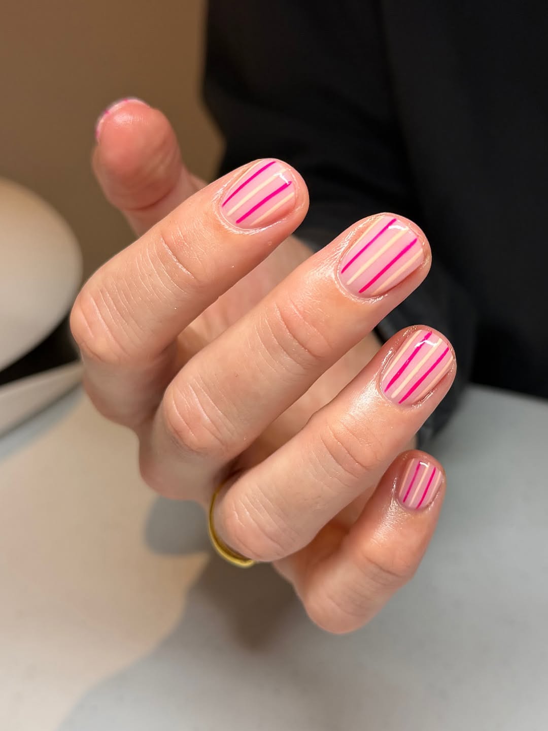 Sweet Pastel Pink and White Striped Nails