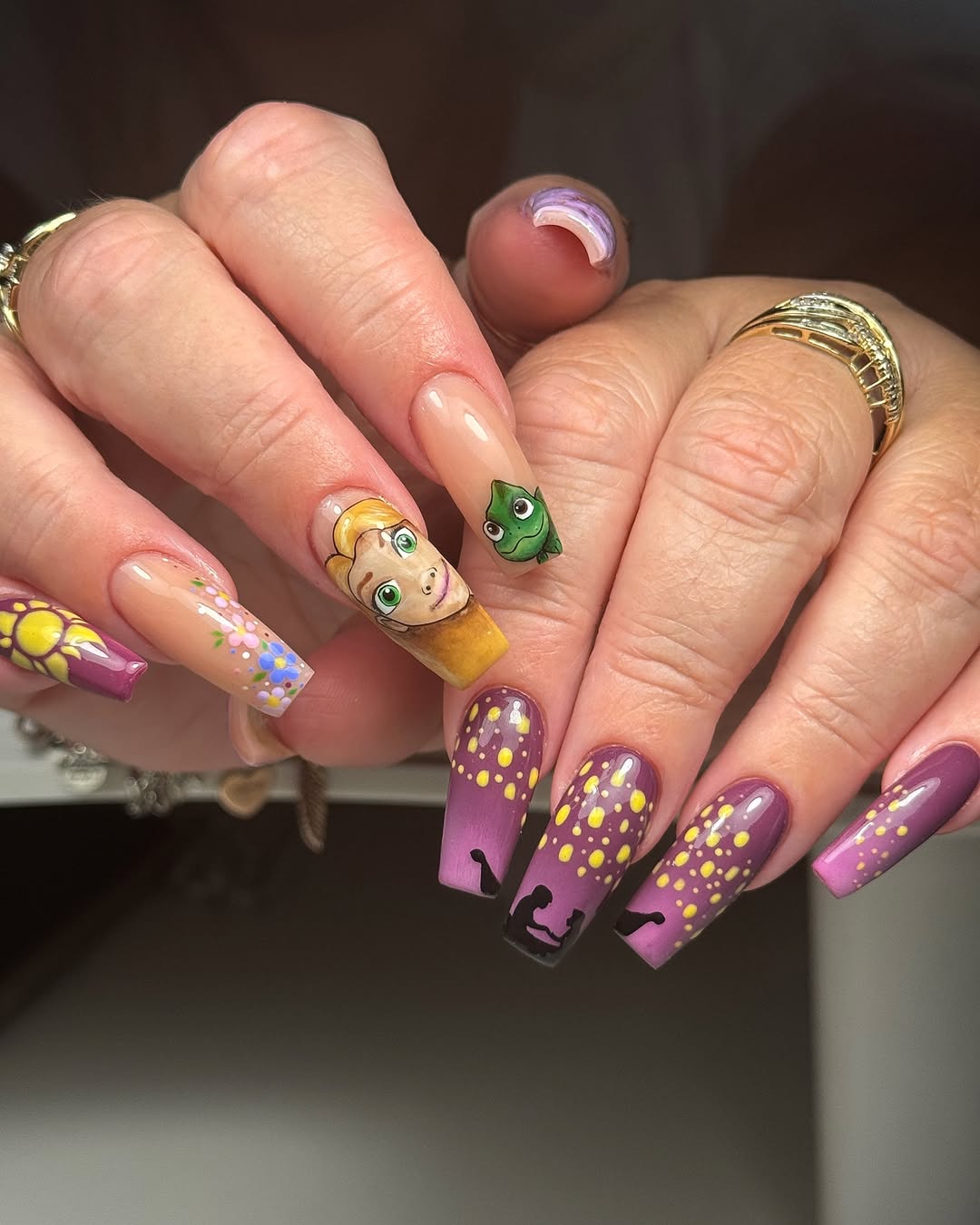 Tangled Movie Character Art Long Coffin Nails