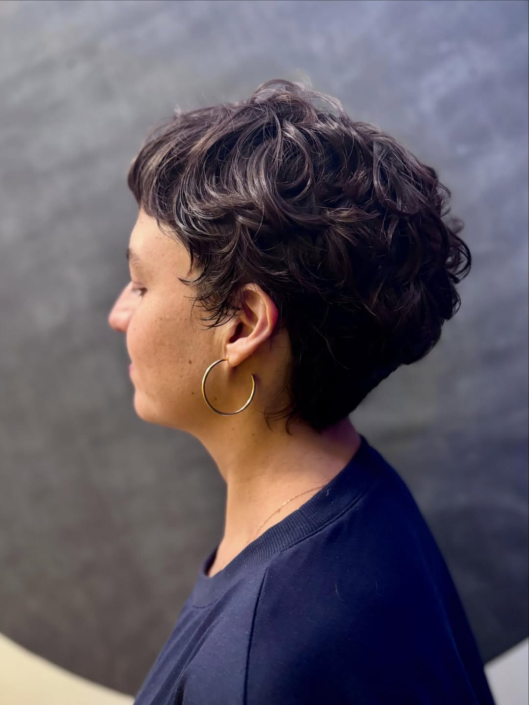 Textured Curly Pixie With Natural Brown Color