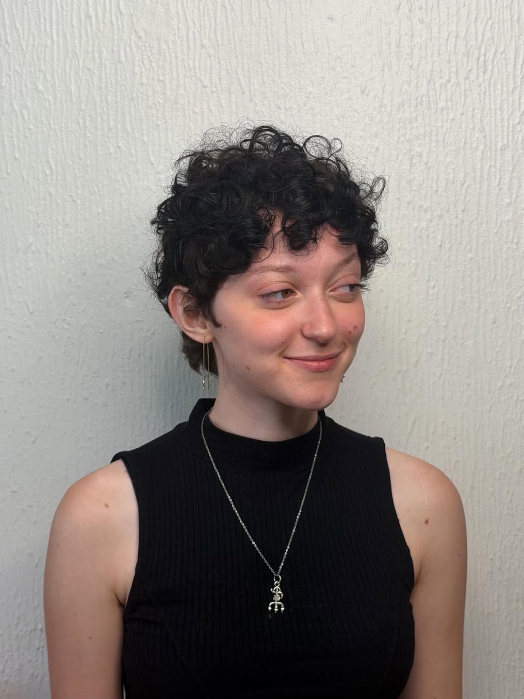 Textured Curly Pixie With Natural Dark Brown