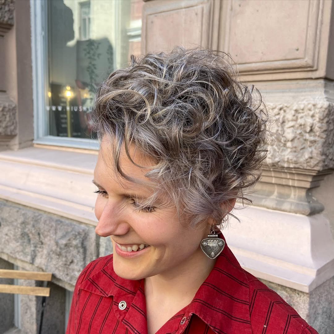 Textured Curly Pixie with Wispy Bangs