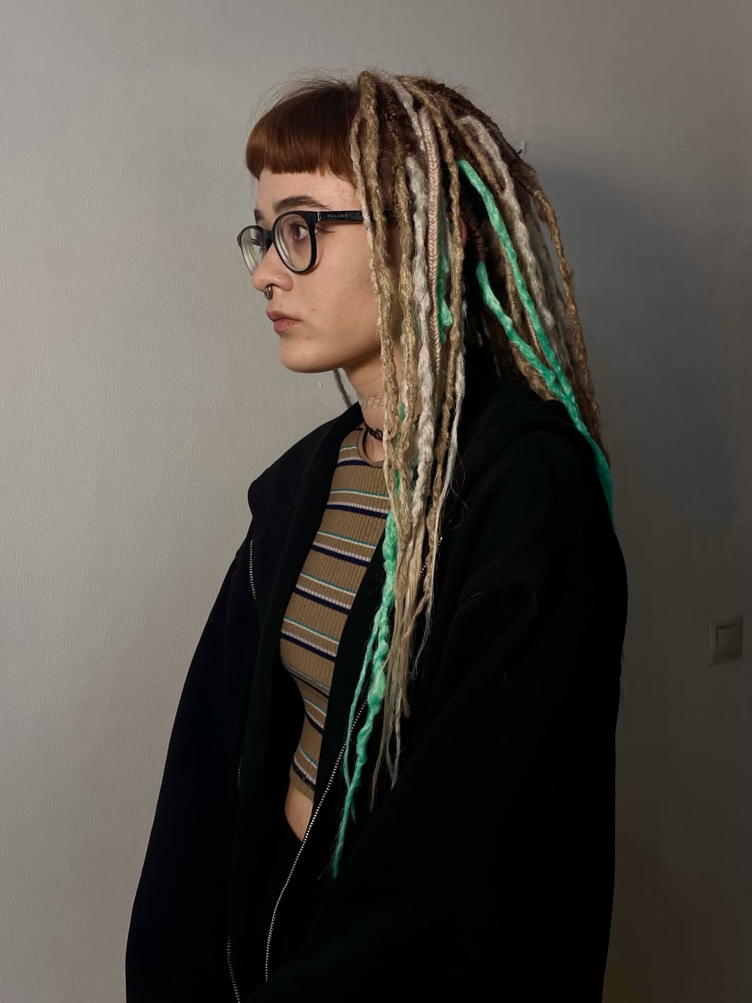 Textured Mint Green Ombre Dreadlocks With Blunt Bangs