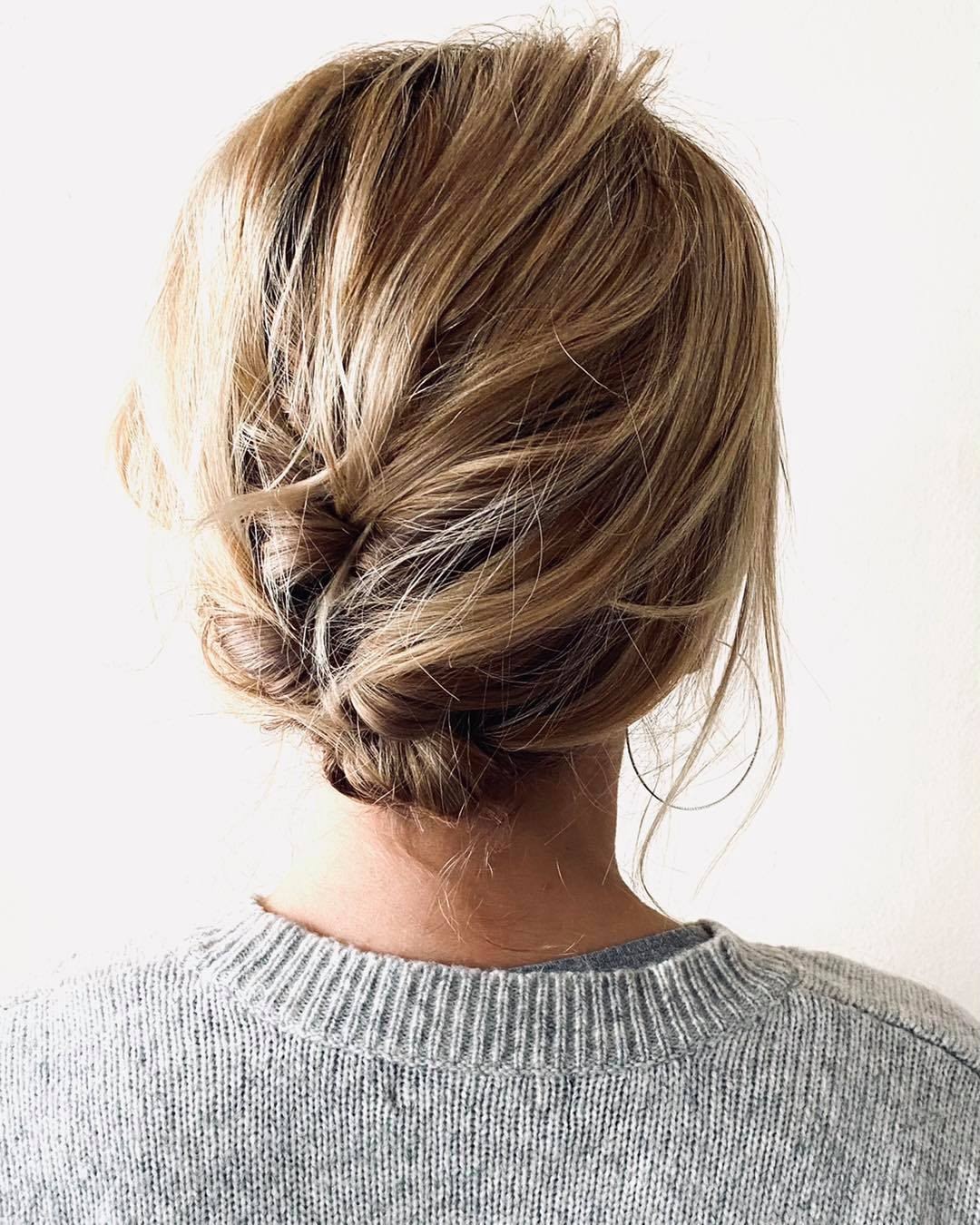 Tousled Low Chignon With Honey Blonde Highlights
