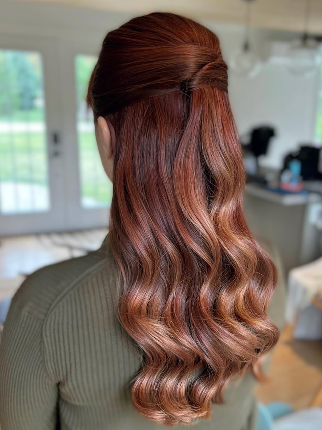 Twisted Half-Up Style With Copper Balayage Waves