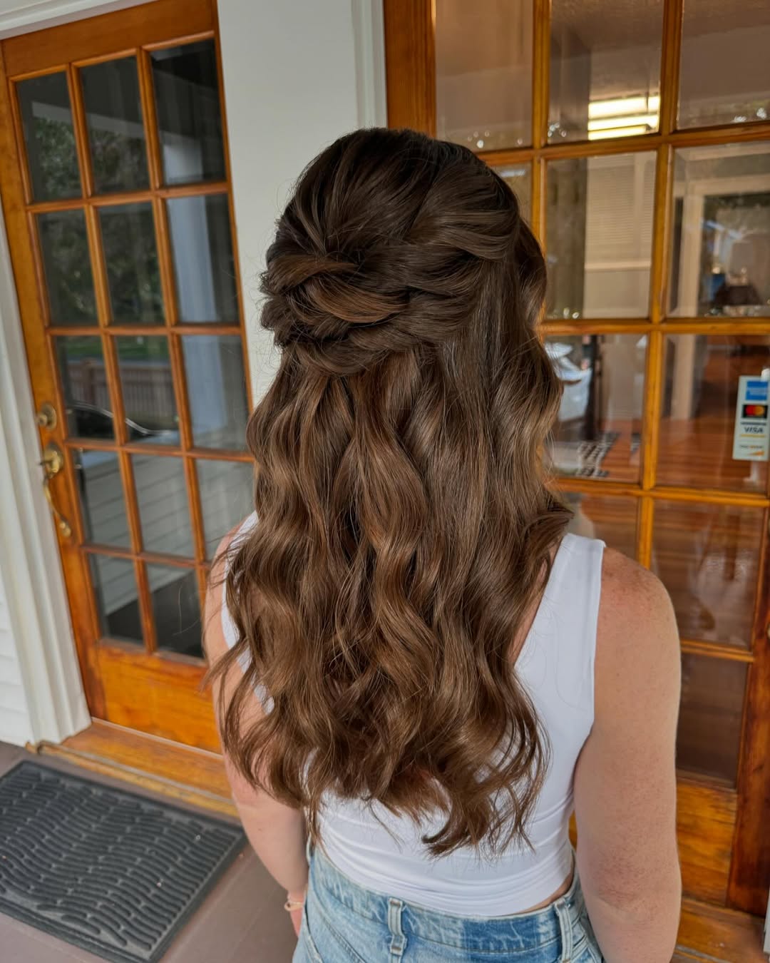 Twisted Half-Up Waves With Braided Crown Accent