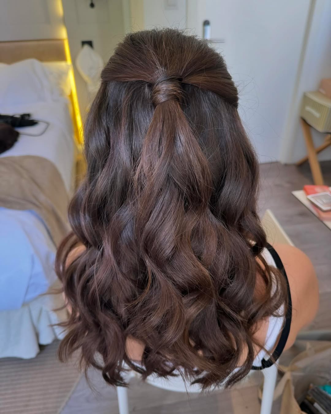 Twisted Half-Up Waves With Dark Chocolate Tones