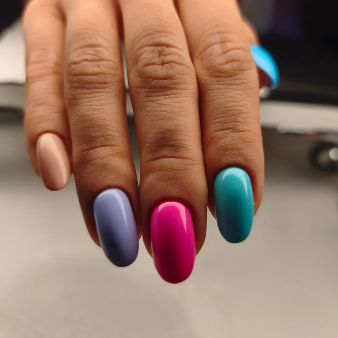 Vibrant Multi-Color Oval Glossy Nails