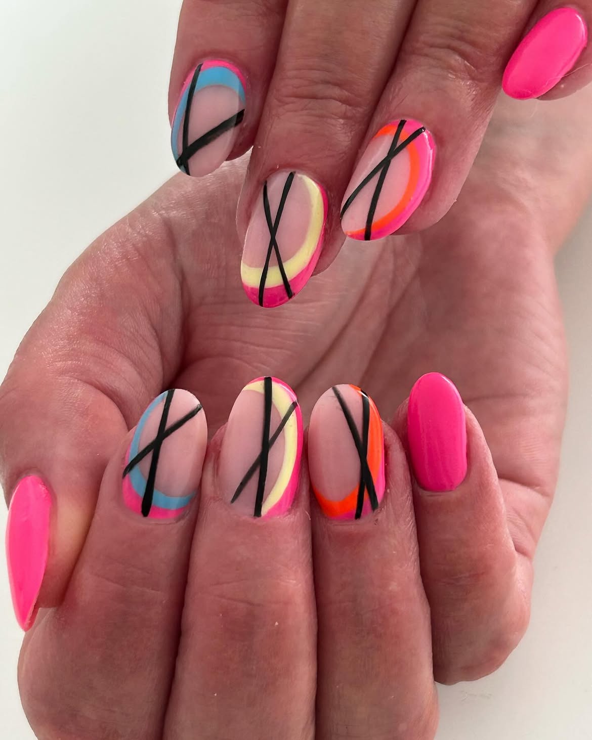 Vibrant Neon Abstract Geometric Line Art