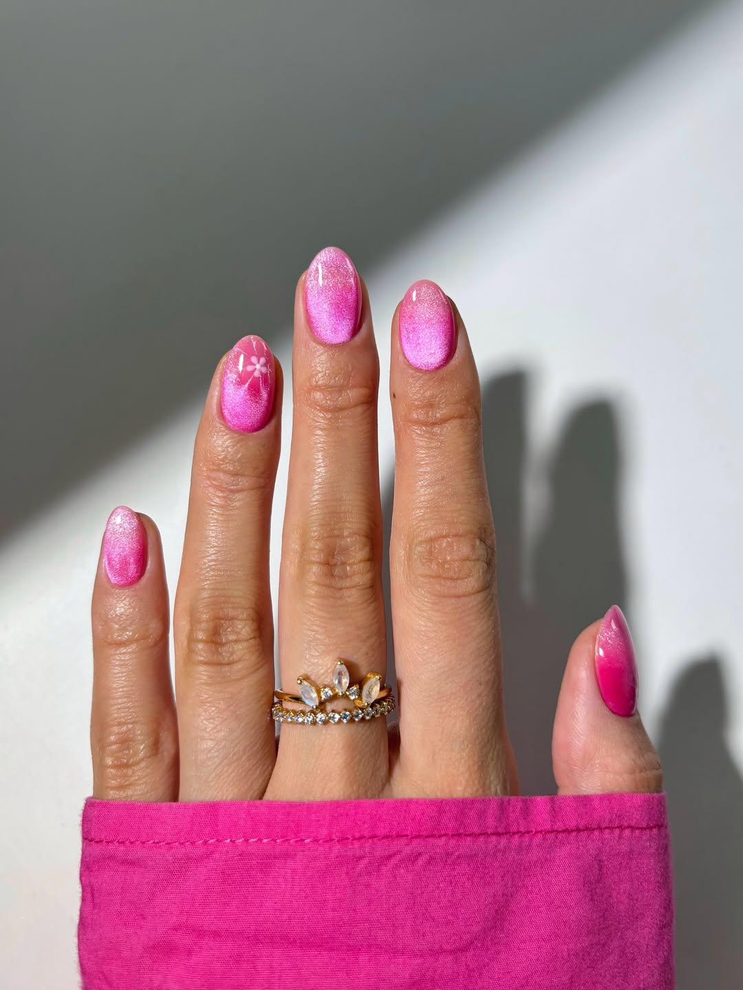 Vibrant Pink Cat Eye Ombre Nails