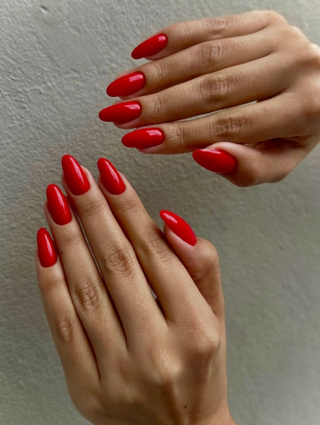 Vibrant Red Almond Shaped Glossy Nails