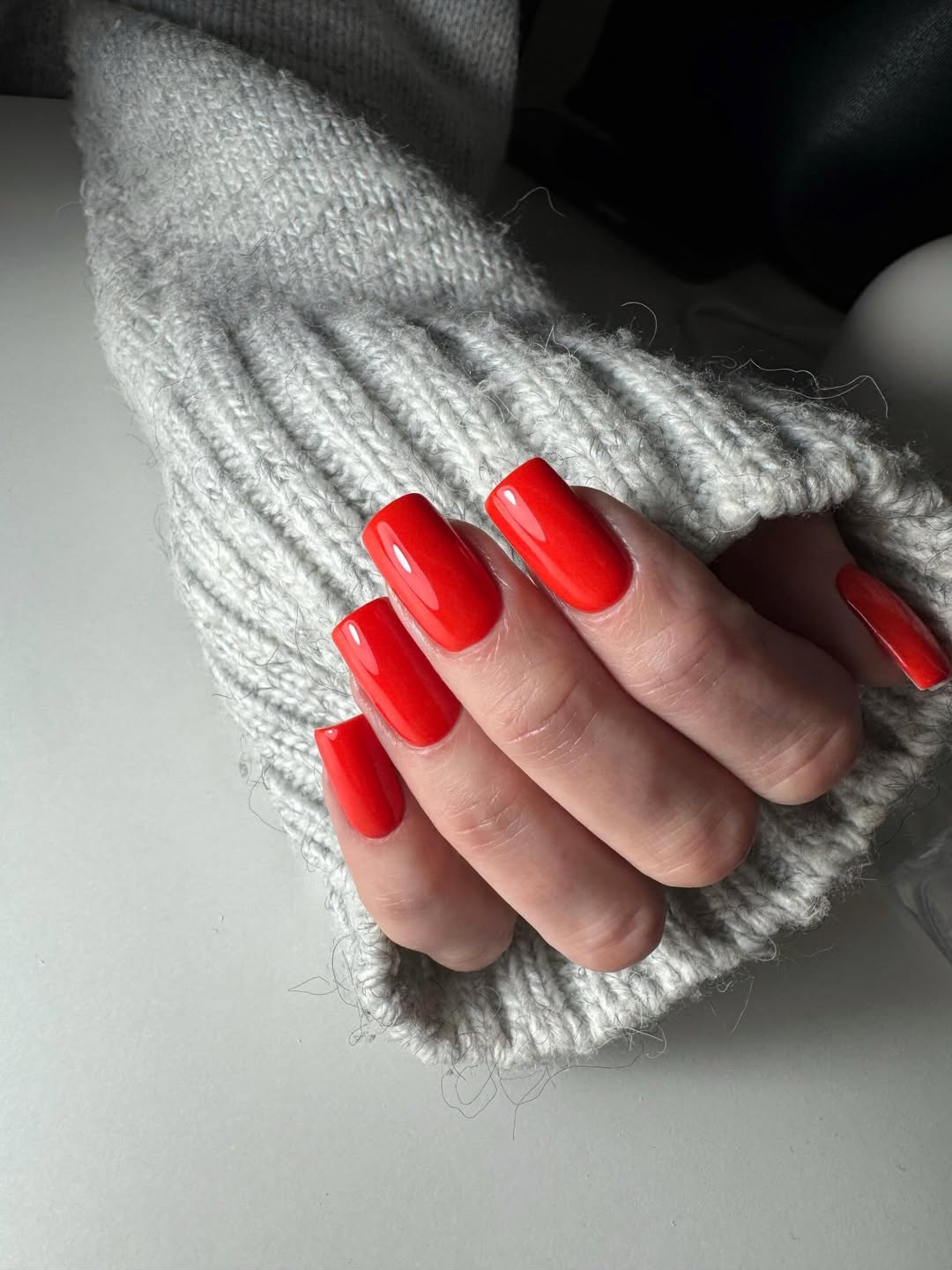 Vibrant Red Extra Long Square Glossy Nails