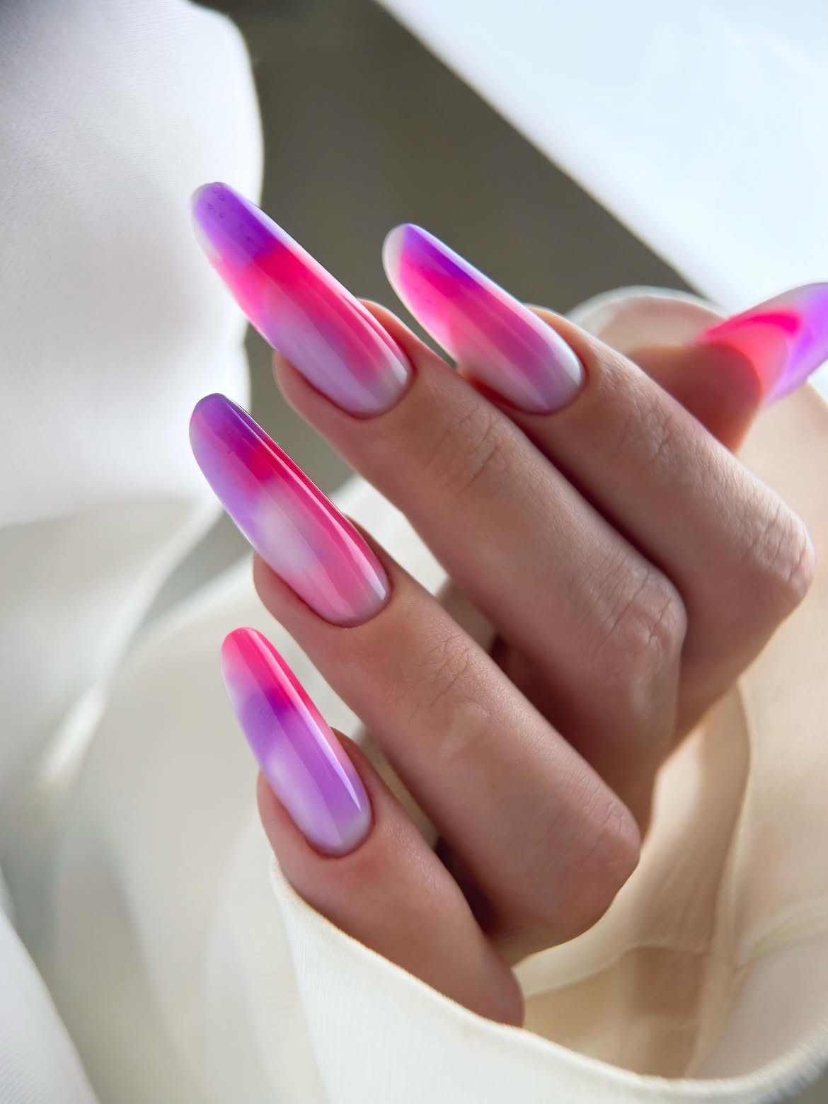 Vivid Pink And Purple Aura Gradient Nails