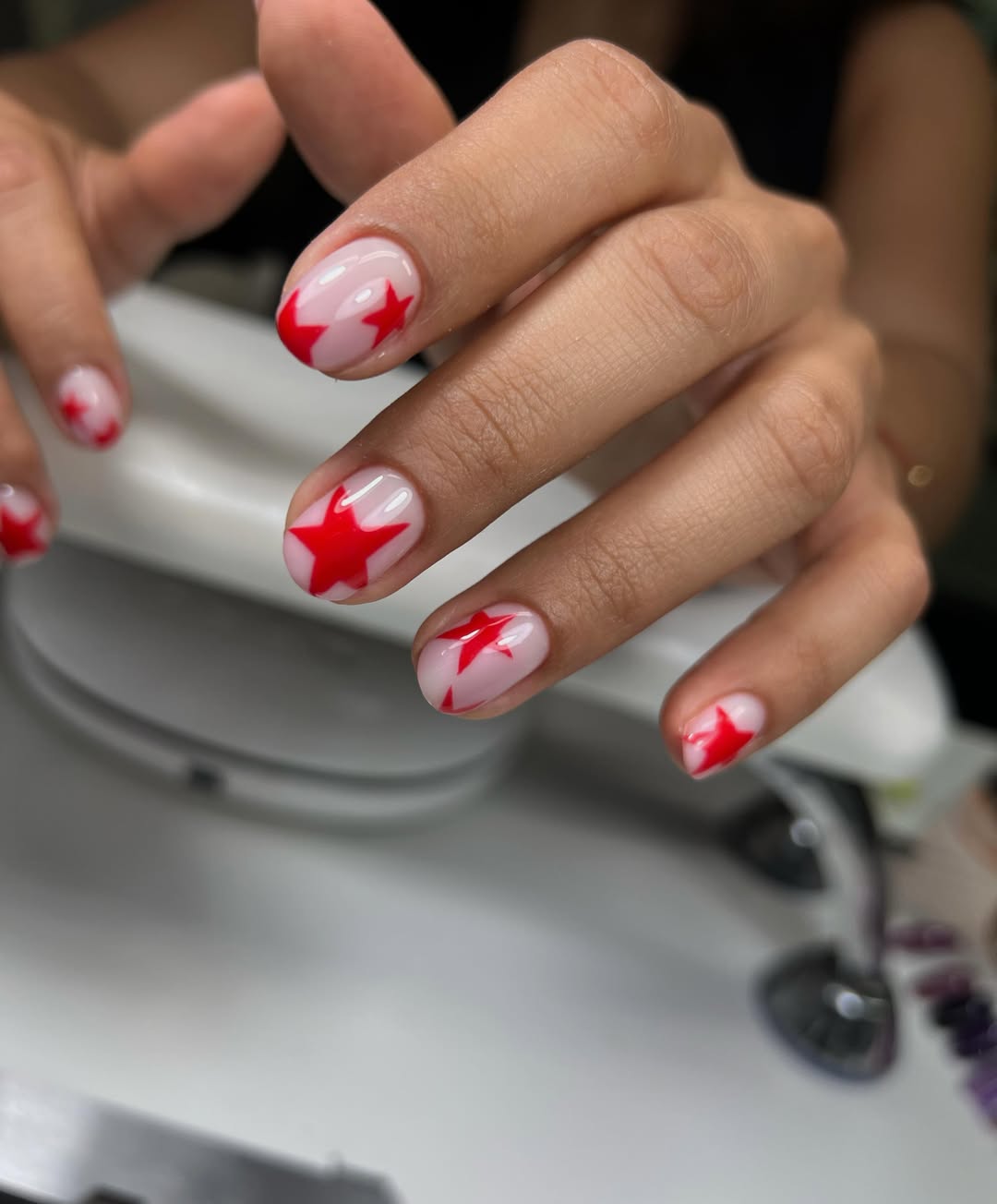 Vivid Red Star Jelly Oval Nails