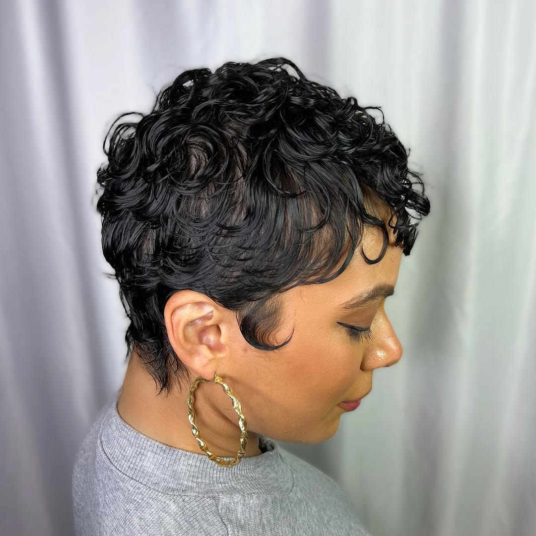 Wet-Look Curly Pixie With Defined Edges