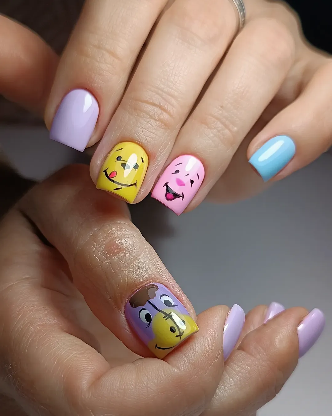 Whimsical Cartoon Character Square Nails