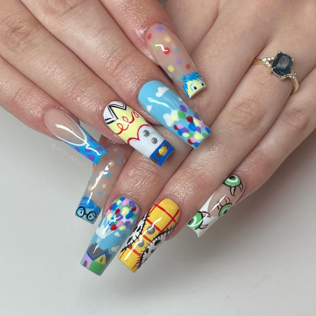 Whimsical Disney Character Hand Painted Coffin Nails