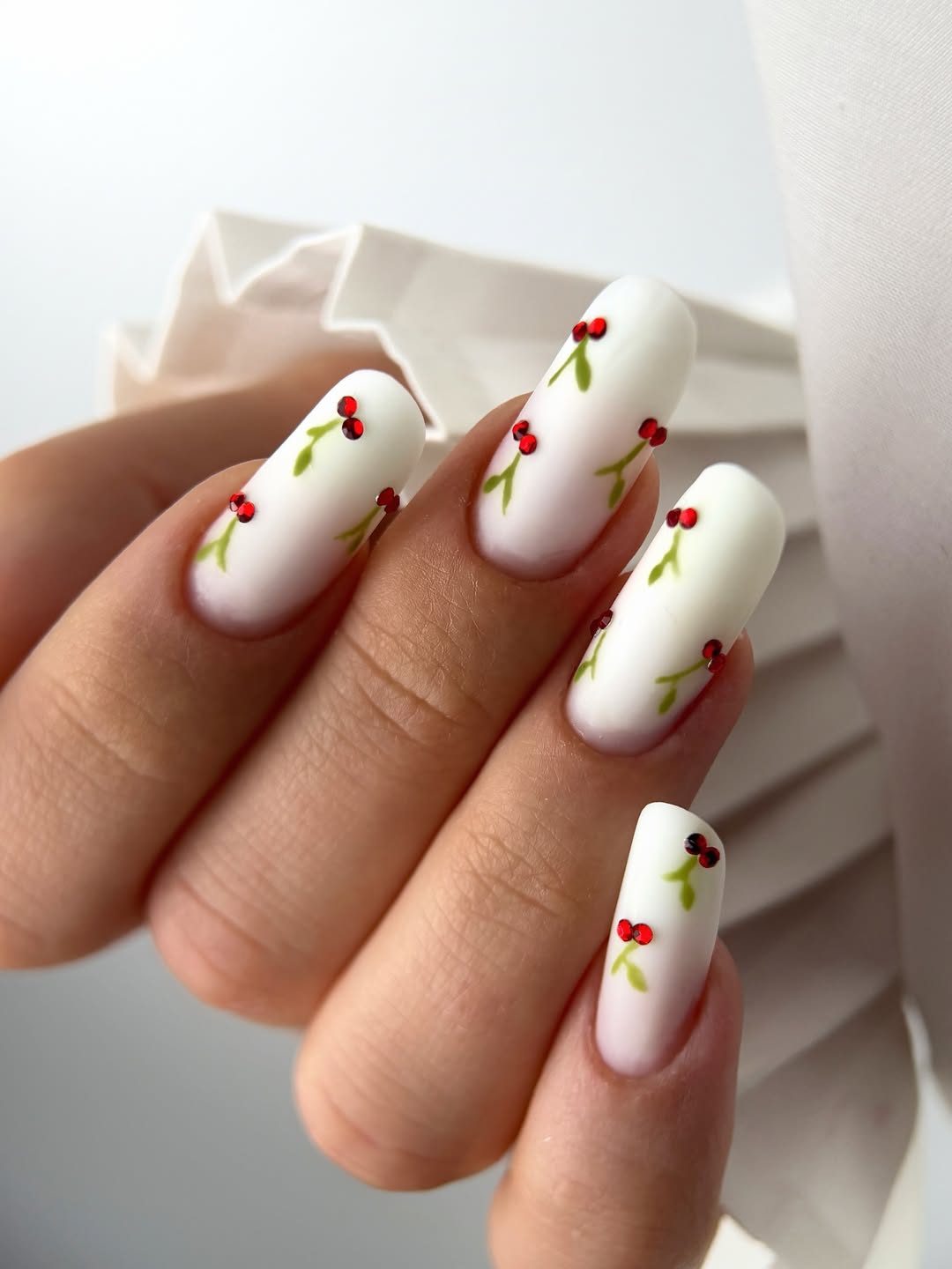 Whimsical Holly Berry Christmas Nails
