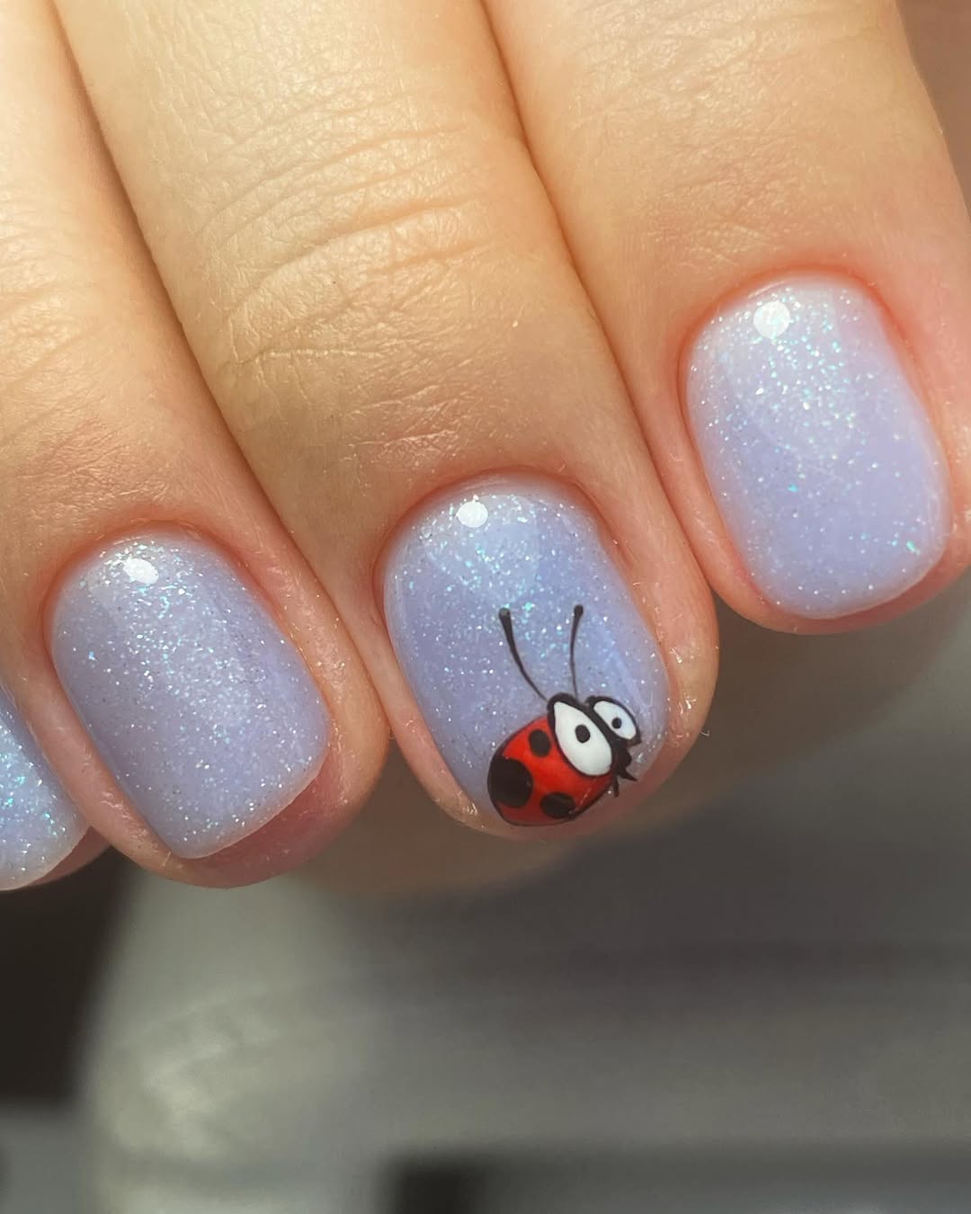 Whimsical Ladybug Sparkle Short Square Nails