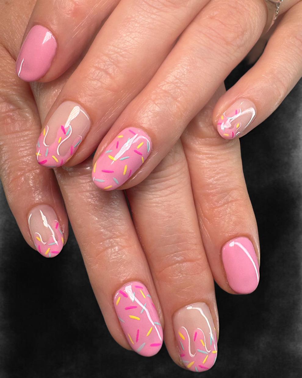 Whimsical Sprinkle Drip Pink Party Nails