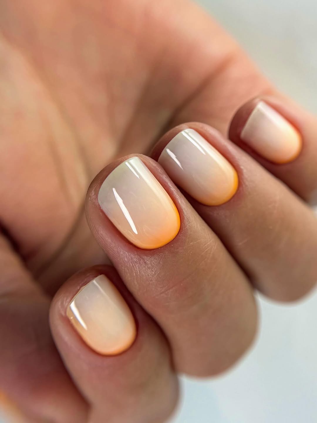 White Peach Ombre Glossy Short Squoval Nails