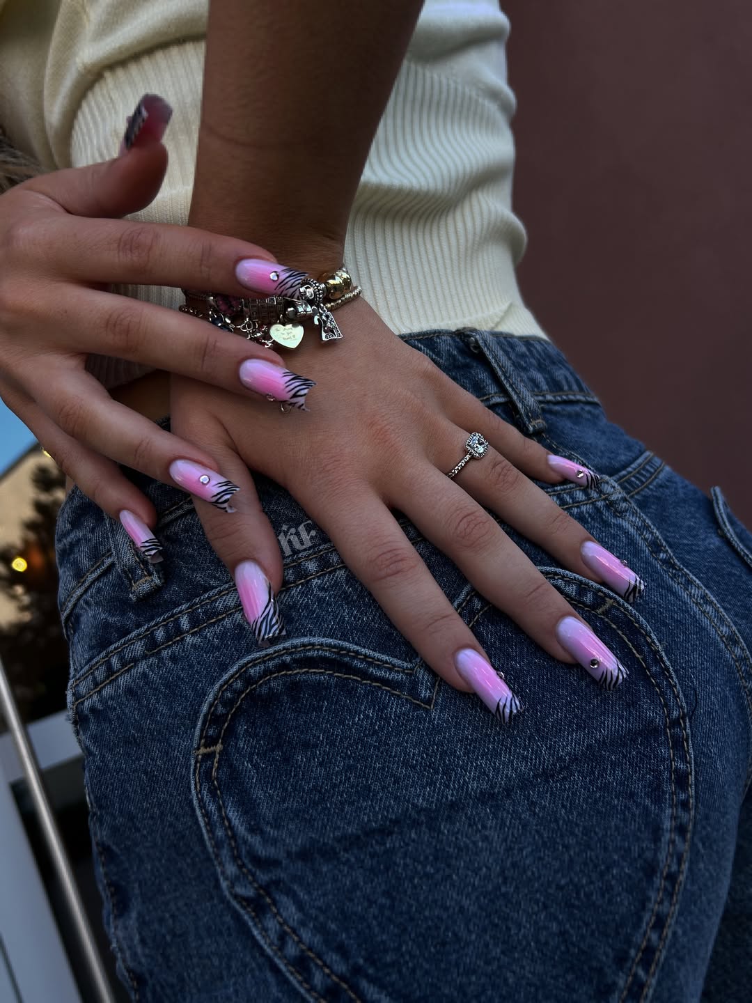 Y2K Pink Zebra French Ombre Nails