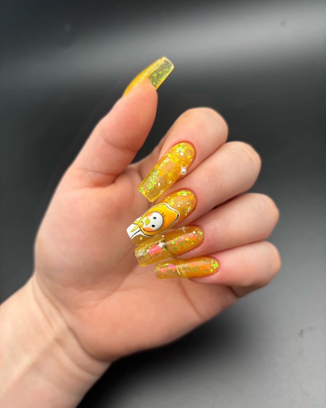 Yellow Jelly Transparent Character Drip Nails