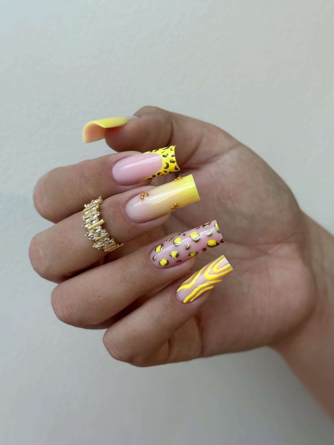 Yellow Ombre Leopard Print French Tip Nails